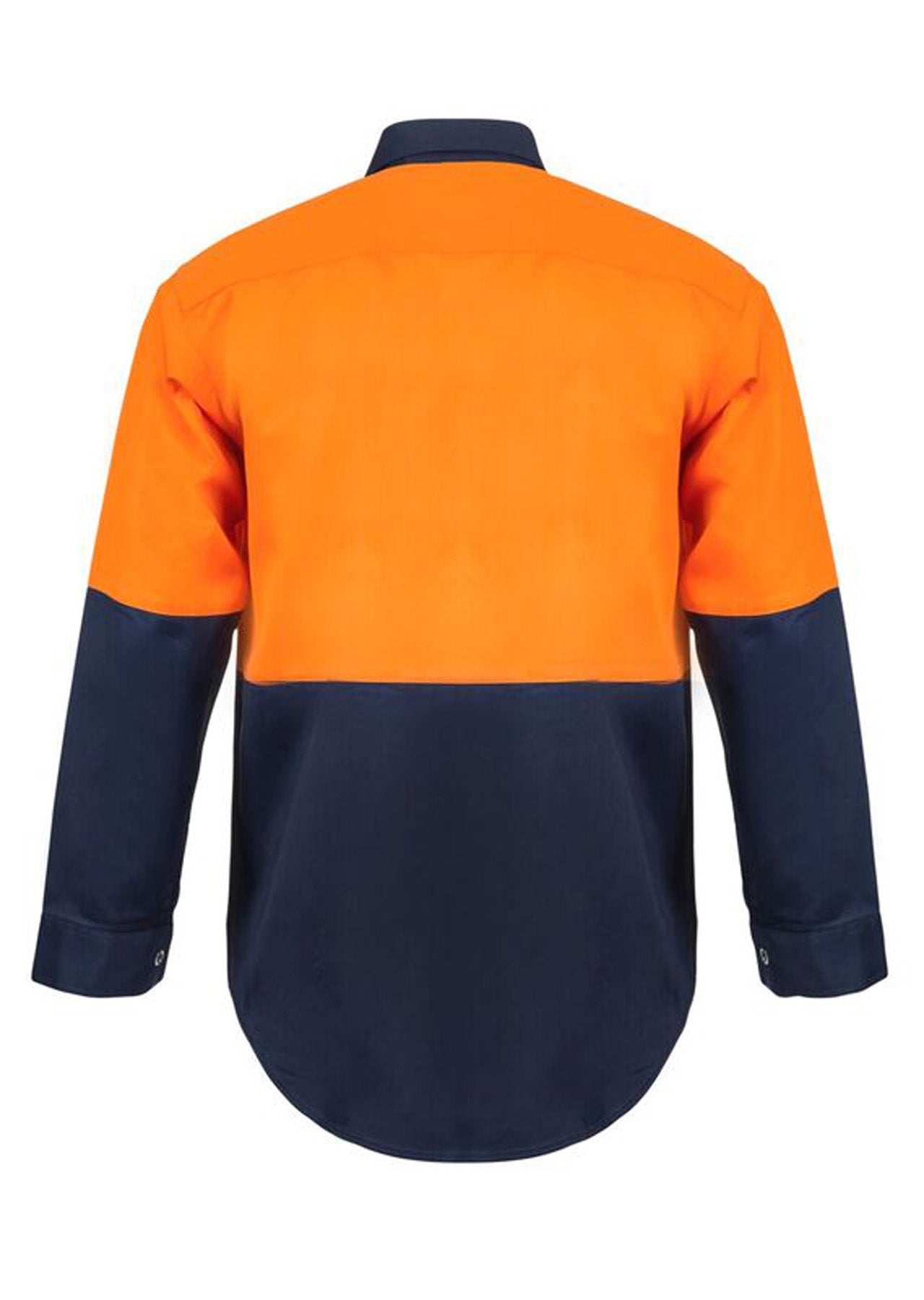 Workcraft WS3032 Hi Vis Long Sleeve Cotton Drill Industrial Laundry Shirt With Press Studs in Orange/Navy