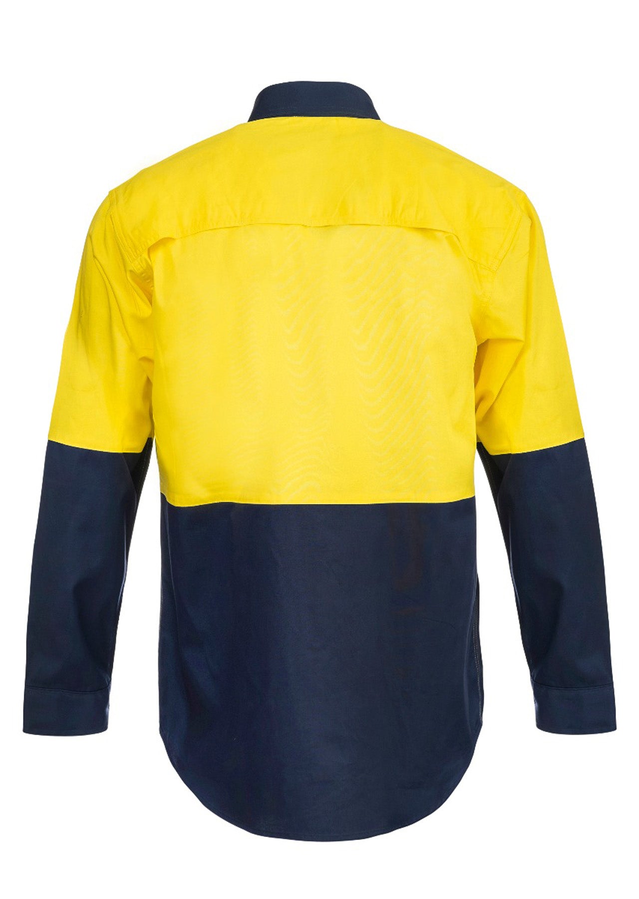Workcraft WS4247 Lightweight Hi Vis Long Sleeve Vented Cotton Drill Shirt in Yellow/Navy