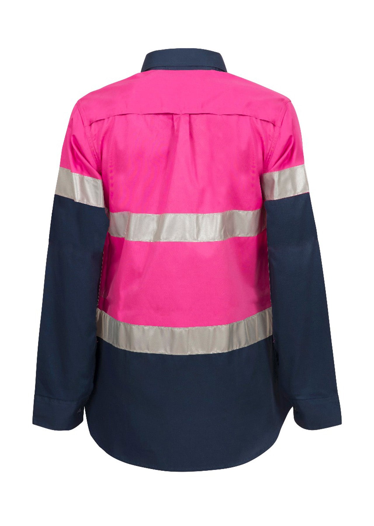 Workcraft WSL503 Ladies Lightweight Hi Vis Long Sleeve Vented Reflective Cotton Drill Shirt – Night Use Only in Pink/Navy