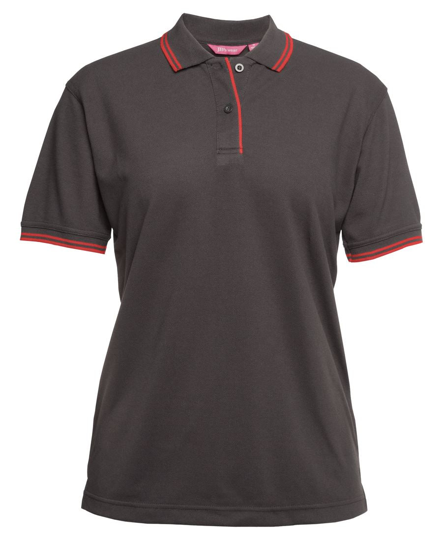 JB's Ladies Contrast Polo Black/White-08