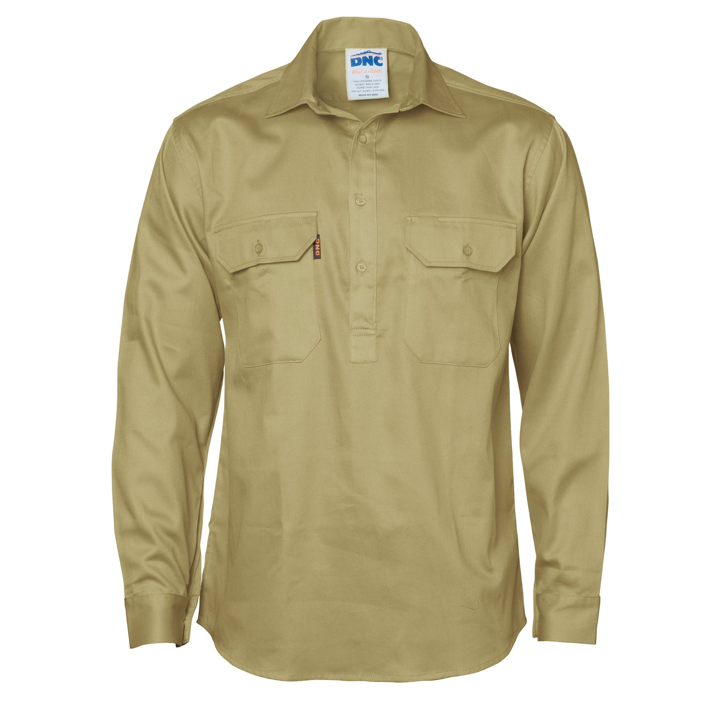 3204 Close Front Cotton Drill Shirt - Long Sleeve