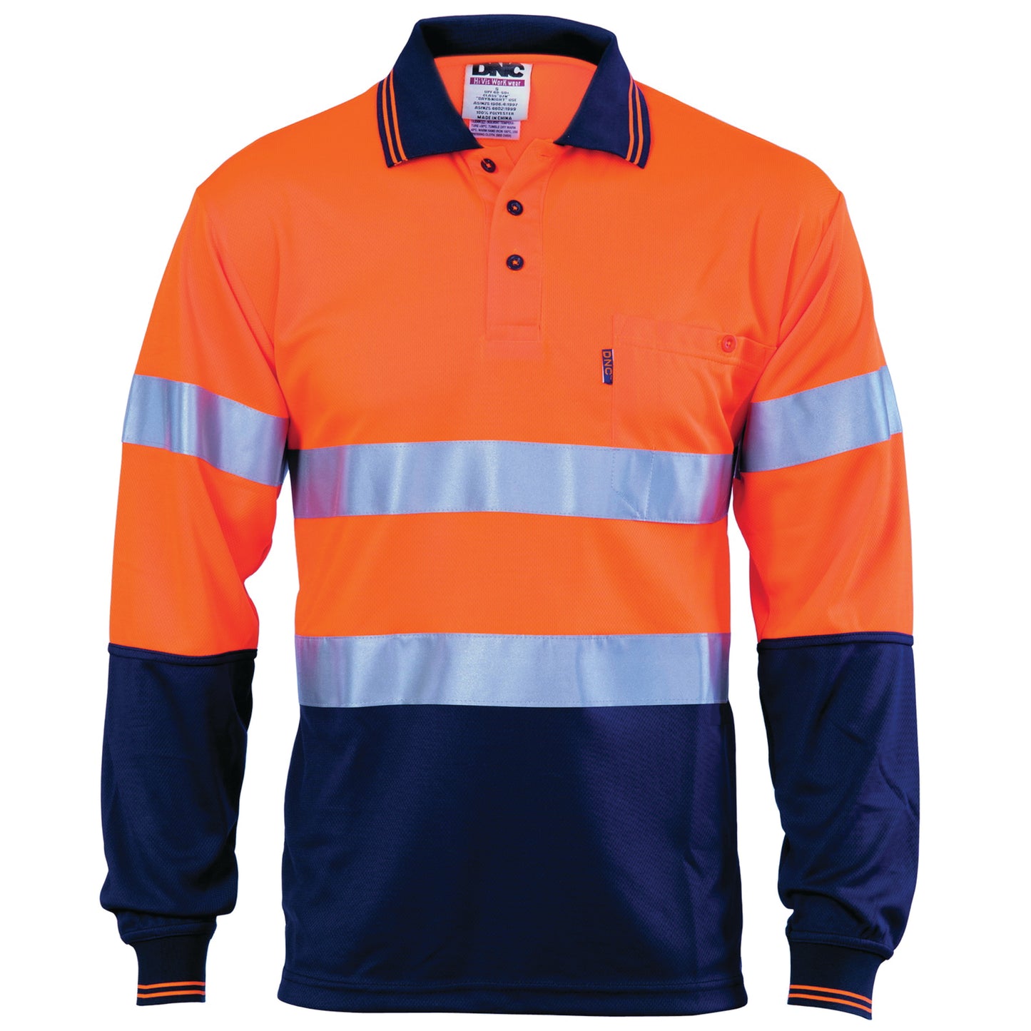 3716 HiVis D/N Cool Breathe Polo Shirt With CSR R/Tape - Long Sleeve