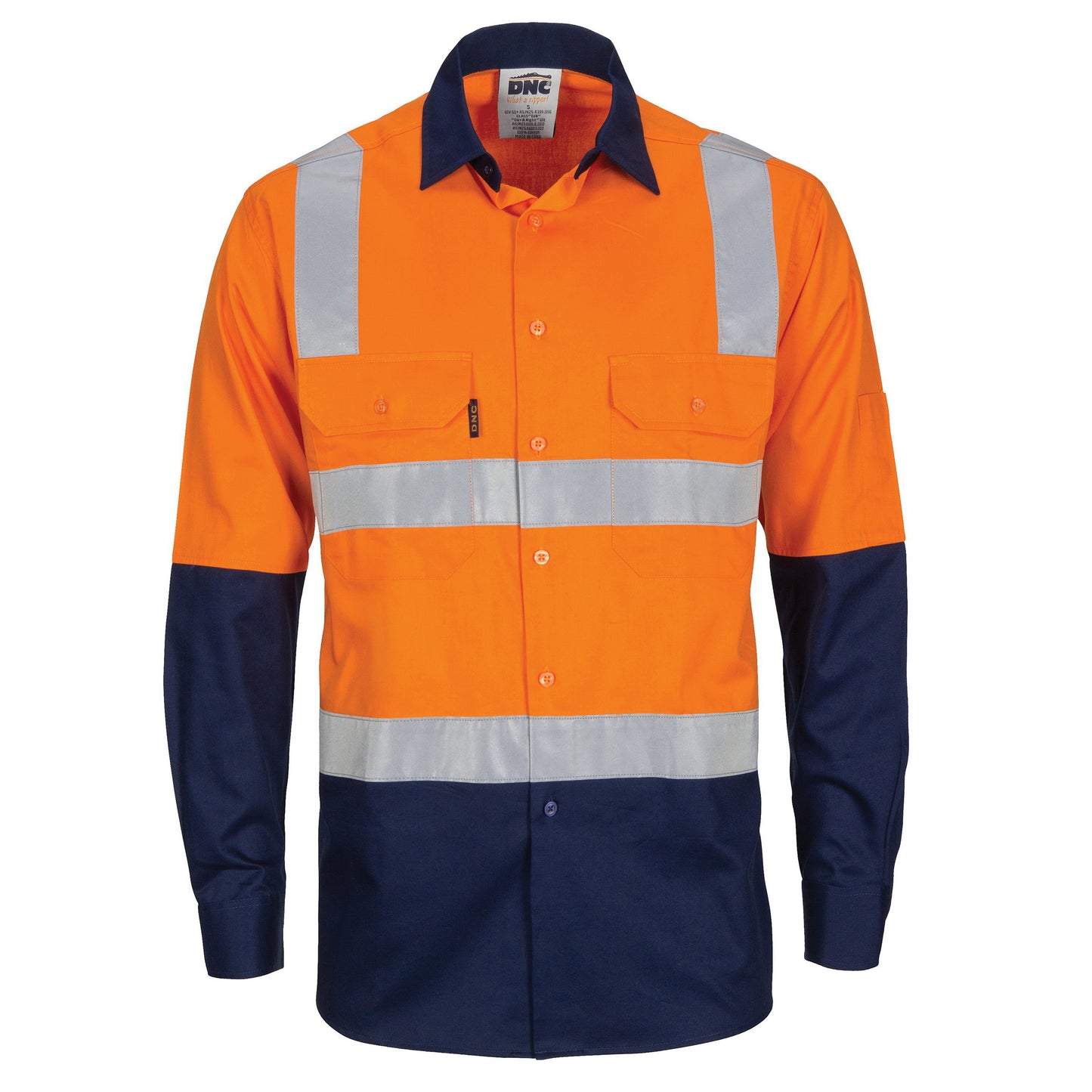3747 HIVIS Two Tone Cool-Breeze Cotton Shirt with Hoop & Shoulder CSR Reflective Tape - Long Sleeve