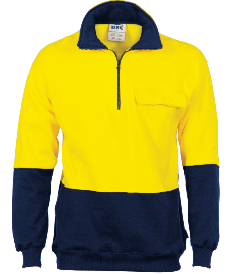 HiVis Two Tone 1/2 Zip Cotton Fleecy Long Sleeve Windcheater