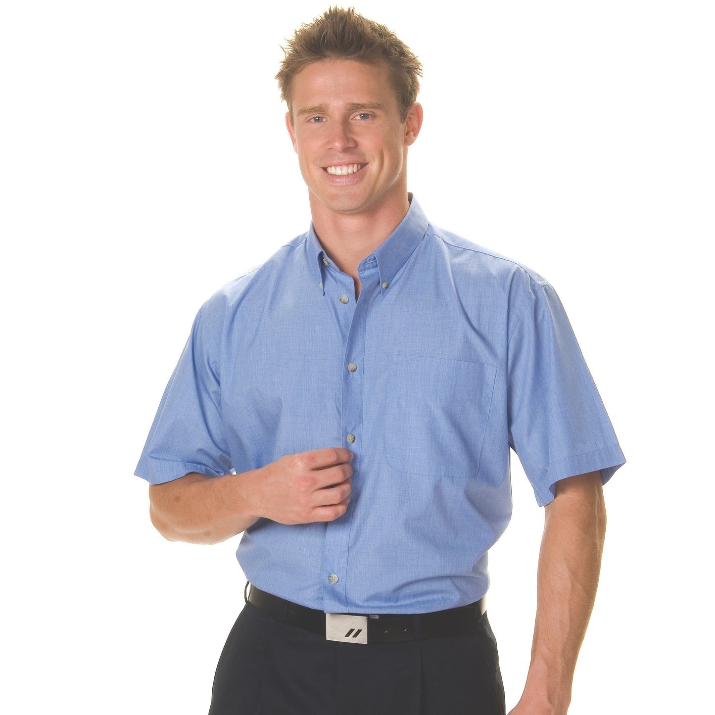 4121 Polyester Cotton Chambray Business Shirt - Short Sleeve