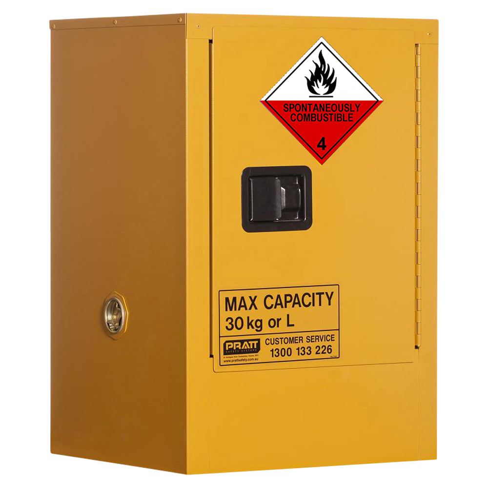 Pratt Safety Class 4 Dangerous Goods Storage Cabinet: 30L - 1 Door - 1 Shelf