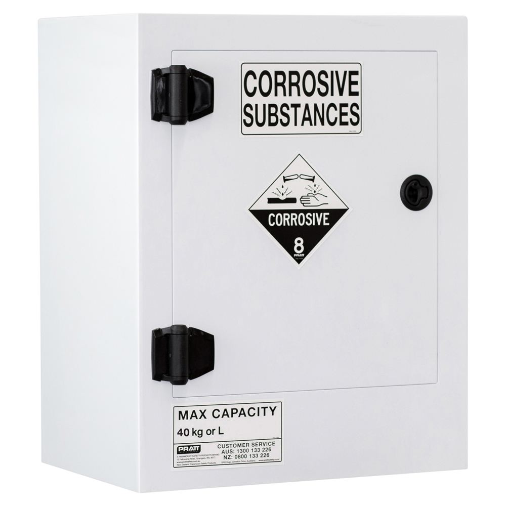 Pratt Safety Corrosive Substance Storage Cabinet: Polypropylene - 40L - 1 Door - 1 Shelf