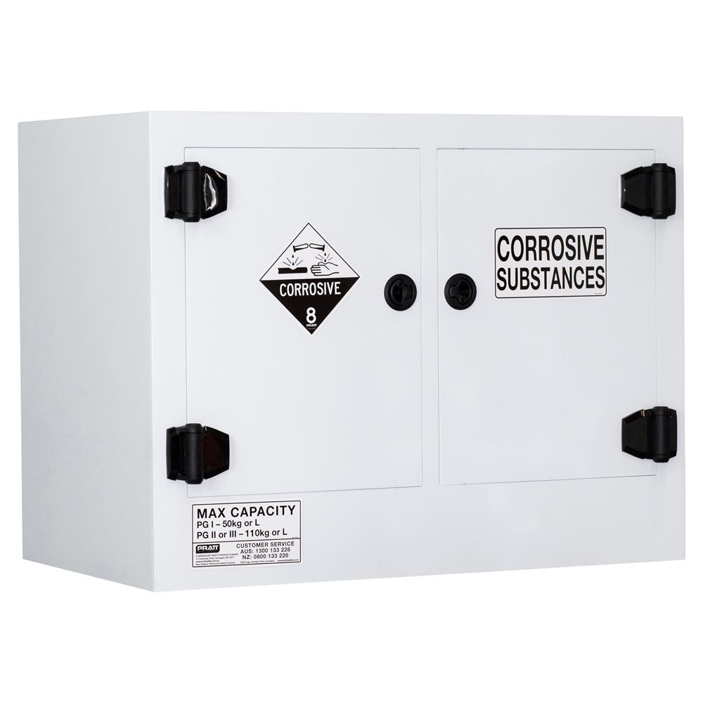 Pratt Safety Corrosive Substance Storage Cabinet: Polypropylene - 110L - 2 Doors - 2 Shelves
