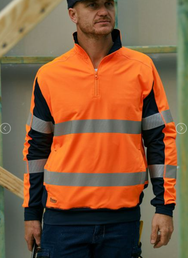 Taped Two Tone Hi Vis Contrast Stretchy 1/4 Zip Pullover