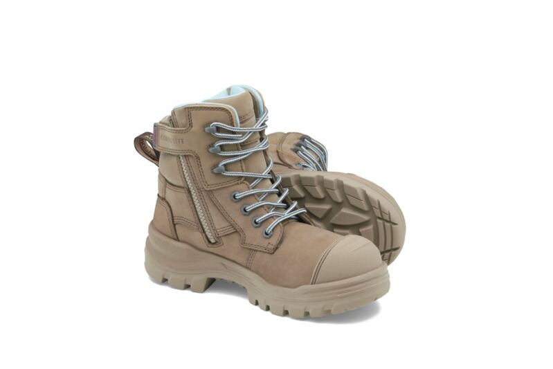 Blundstone 8863 RotoFlex Stone water-resistant nubuck 150mm zip side women's safety boot