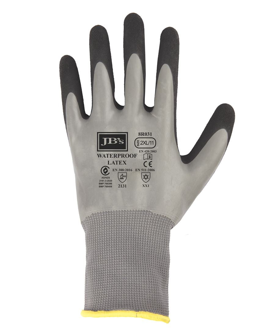 JB's Waterproof Dbl Latex Coated Glove 5Pk Grey/Black-S-07