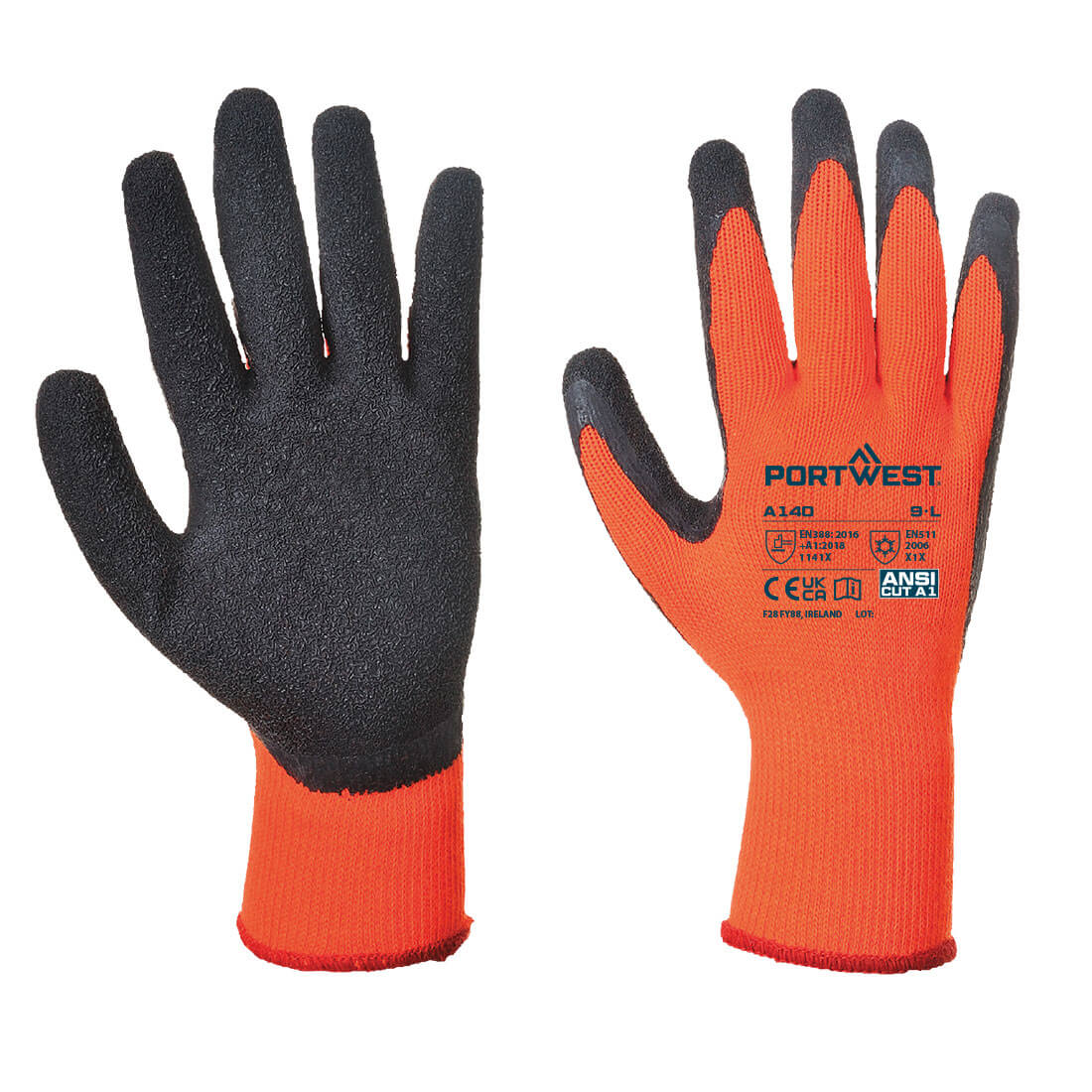 Portwest Thermal Grip Glove - Latex in Orange/Black