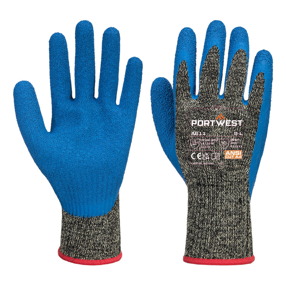 Portwest Aramid HR Cut Latex Glove in Black/Blue