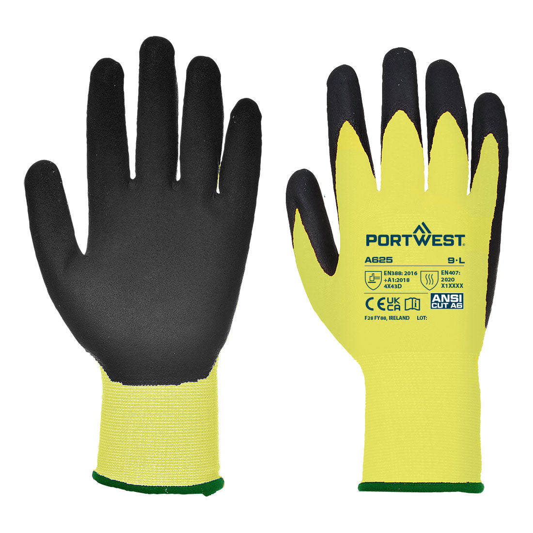 Portwest Cut D13 PU Hi - Vis Glove in Yellow/Black