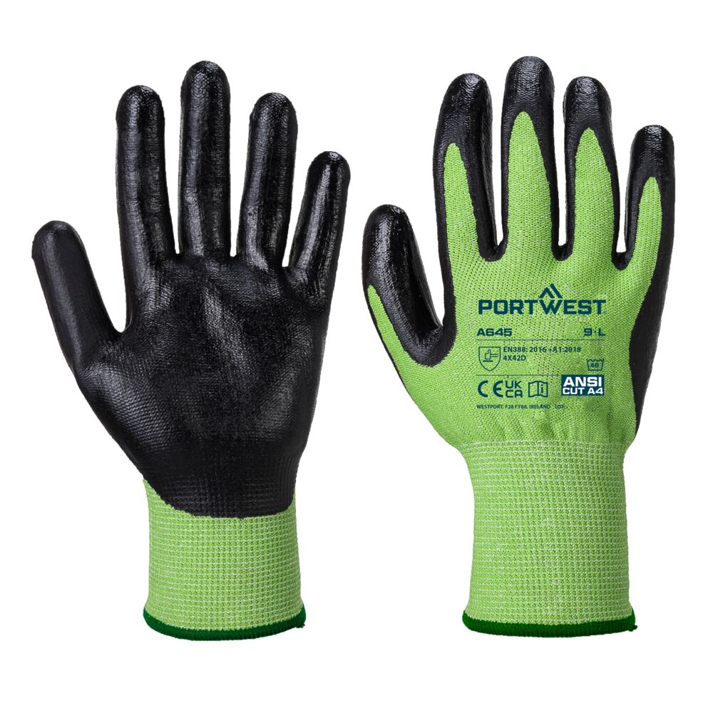Portwest Green Cut Glove - Nitrile Foam in Green/Black