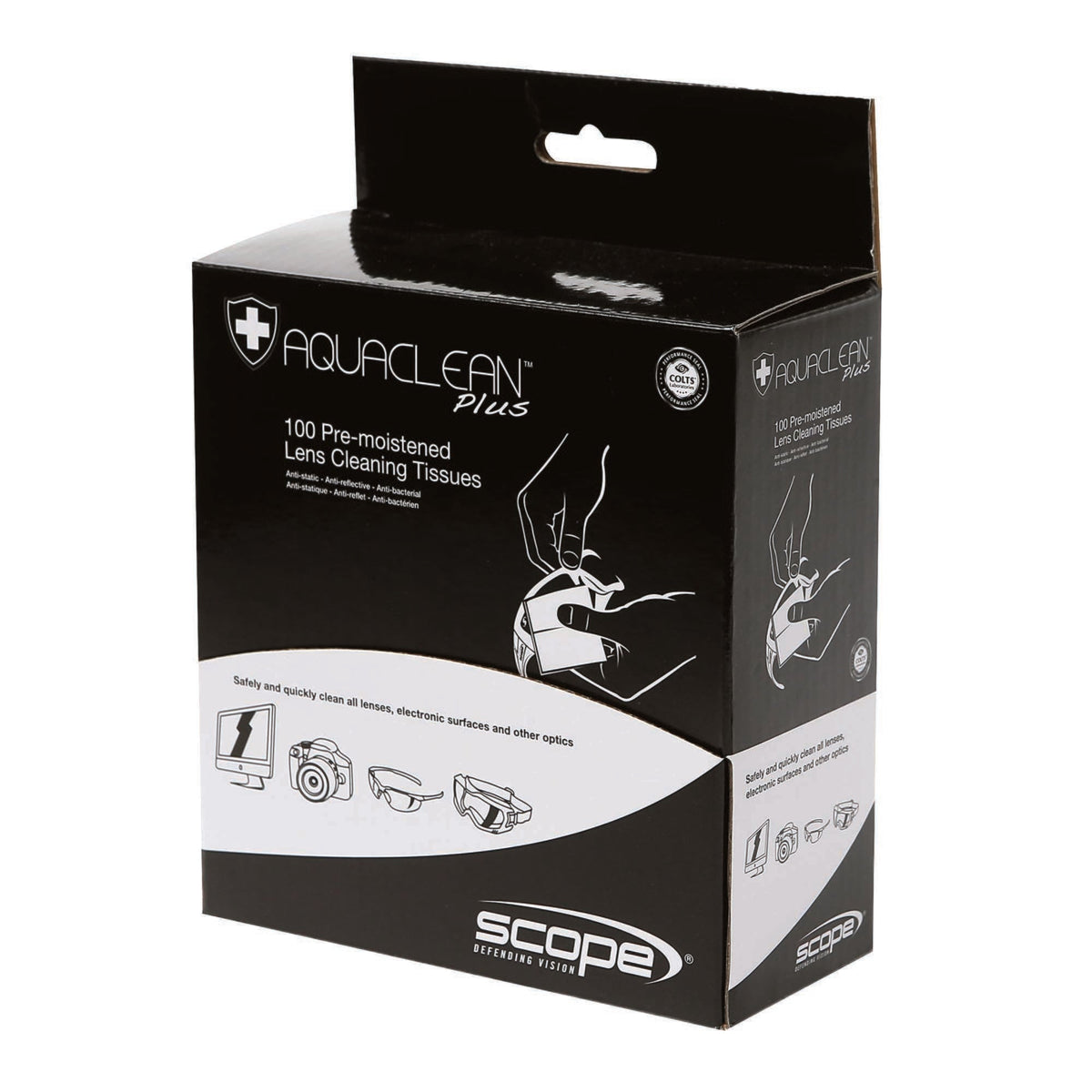 Scope Optics AC100 Aqua Clean Plus Dispenser Box - 100 Pre-Moistened Wipes