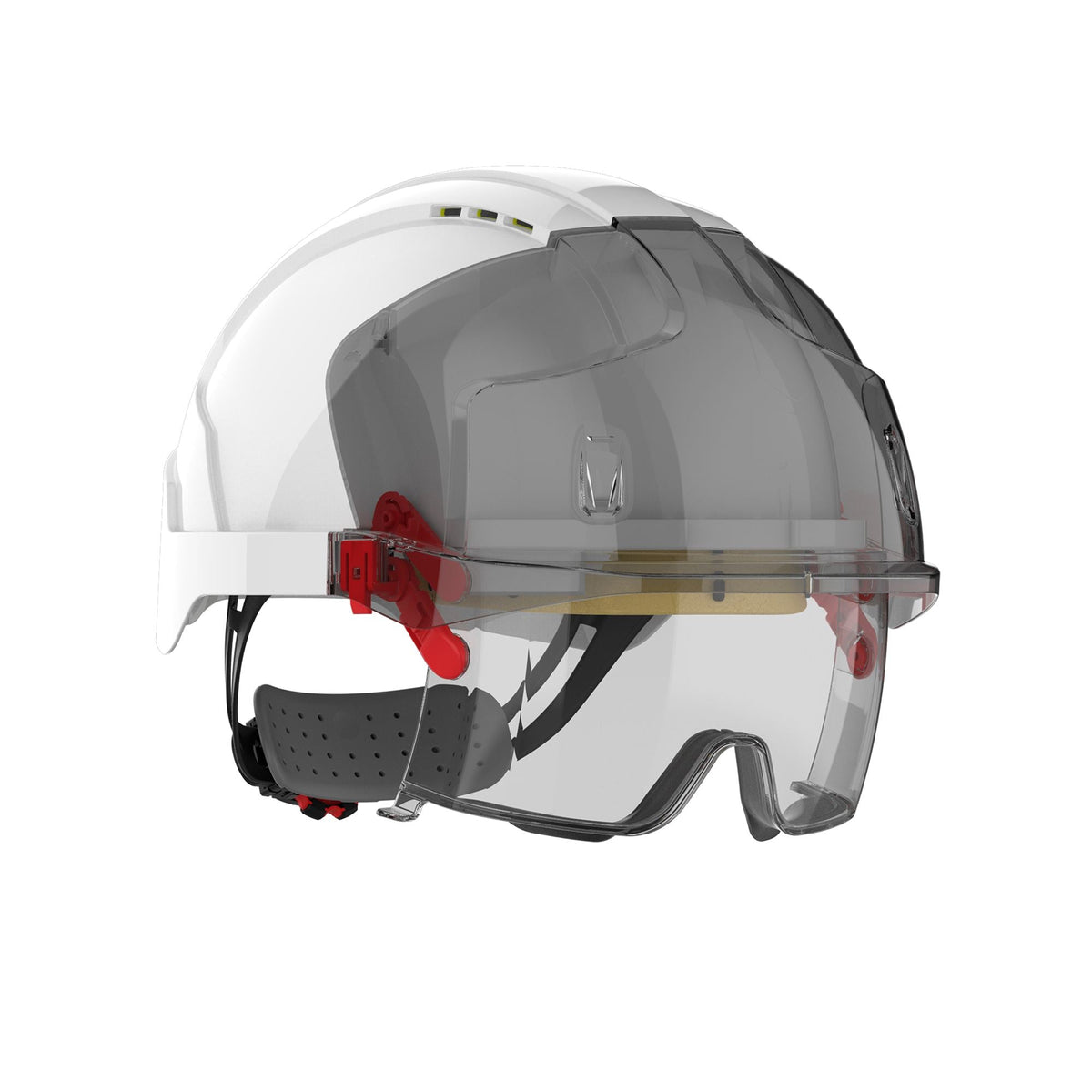 JSP Safety AMB170-005-FAN Evo Vista Lens Vented White/Smoke Helmet - Wheel Ratchet - Clear Lens