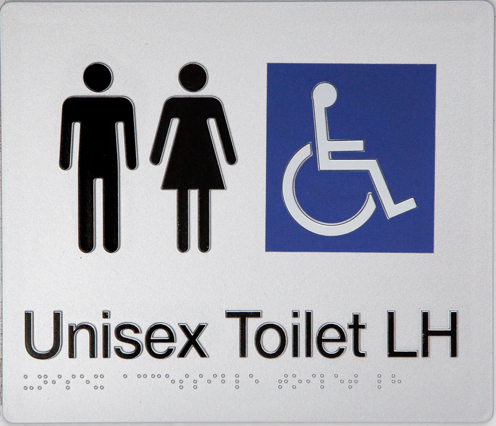Sign, Unisex Wheelchair Accessible Toilet Left Hand, , Blue/White PVC