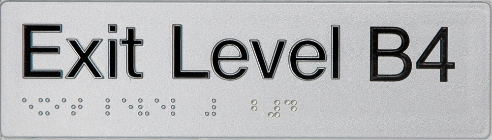 Sign, Exit Level Basement 4, , Silver/Black PVC