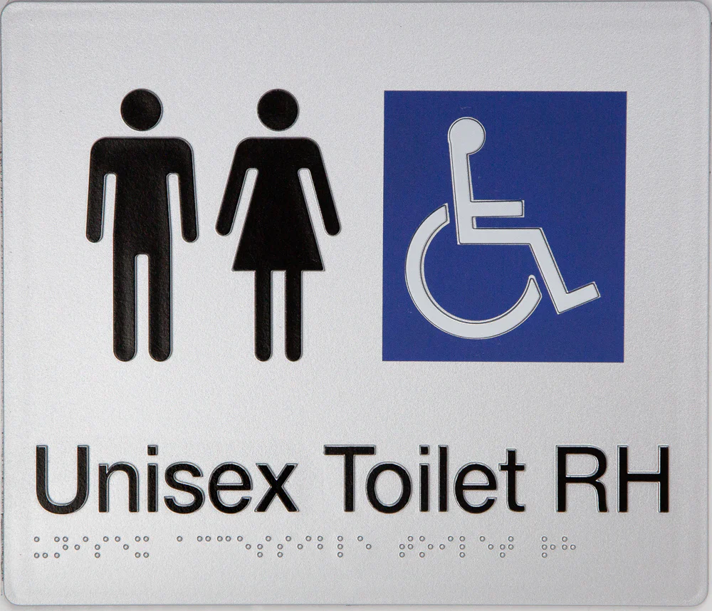 Sign, Unisex Wheelchair Accessible Toilet Right Hand, , Blue/White PVC