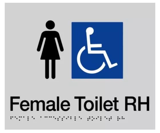 Sign, Female Wheelchair Accessible Toilet Right Hand, , Blue/White PVC