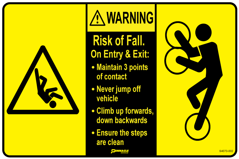 Warning Risk Of Fall On Exit or Entry Maintain 3 Points of... Sign