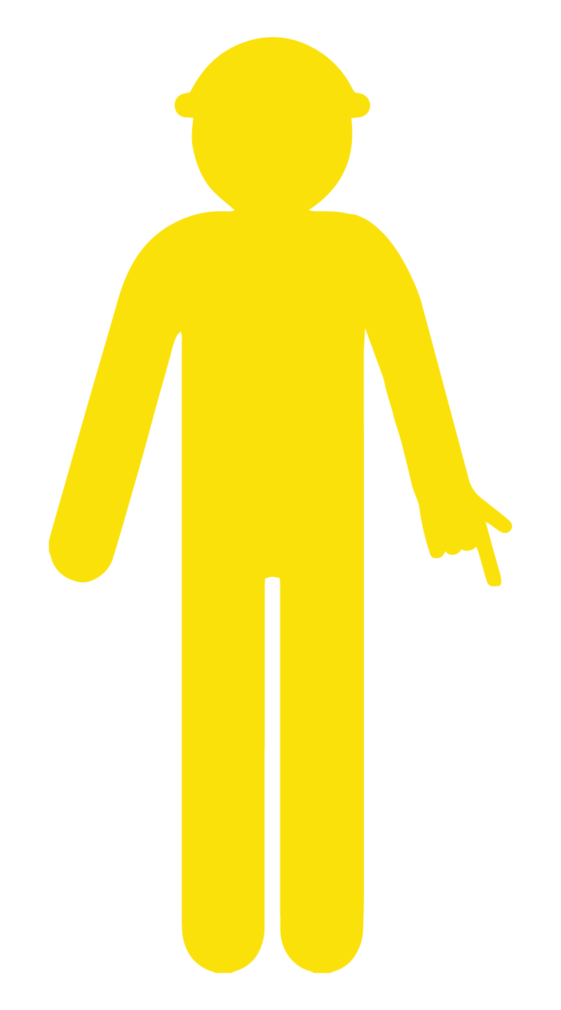 Yellow Cut Out Worker, Arms Down - Finger Pointing Sign