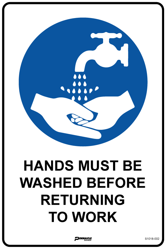 Hands Must Be Washed Before Returning To Work Sign