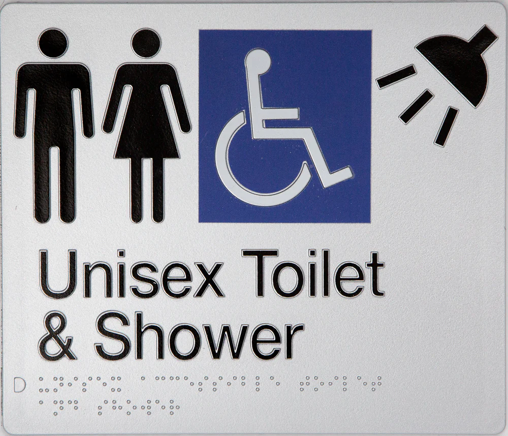 Sign, Unisex Wheelchair Accessible Toilet & Shower, , Blue/White PVC