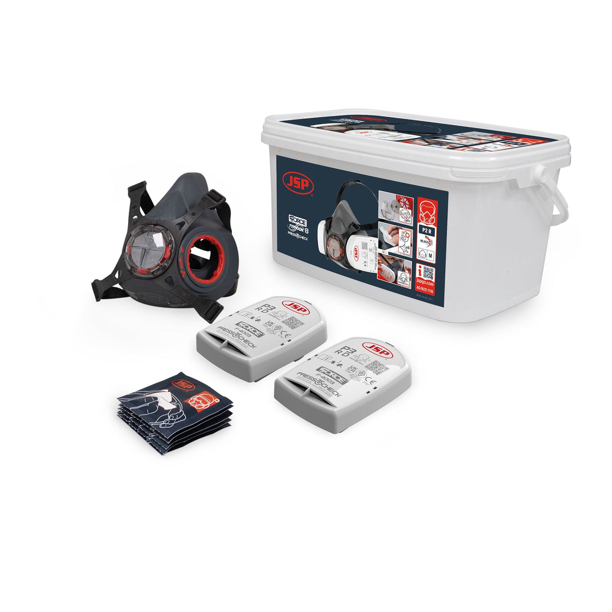 JSP Safety BHT0A3-0L5-UAN Force Typhoon 8 Half Mask Respirator Asbestos/Silica/Dust Kit With P2 Filters