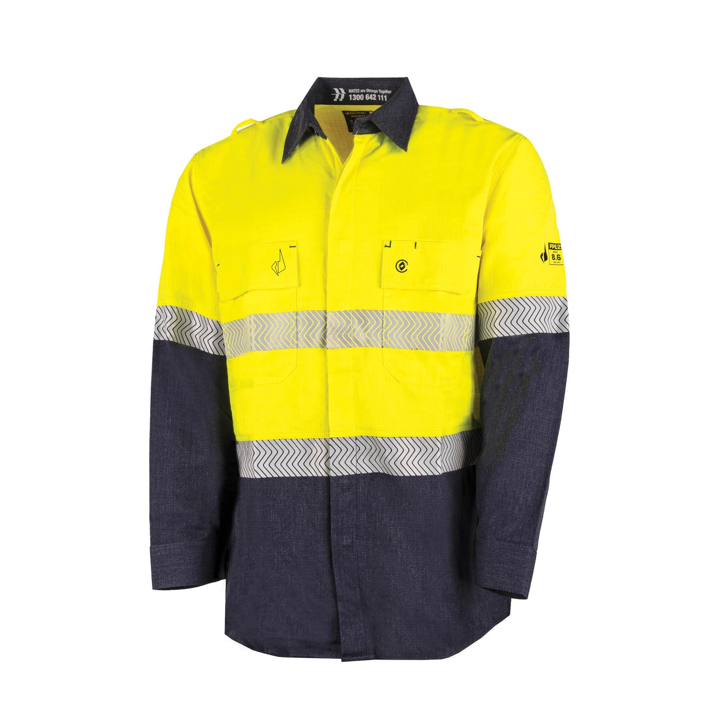 BW2595T1 Regular Weight PPE 2 L/S Hi-Vis Shirt with Segmented FR Reflective Tape