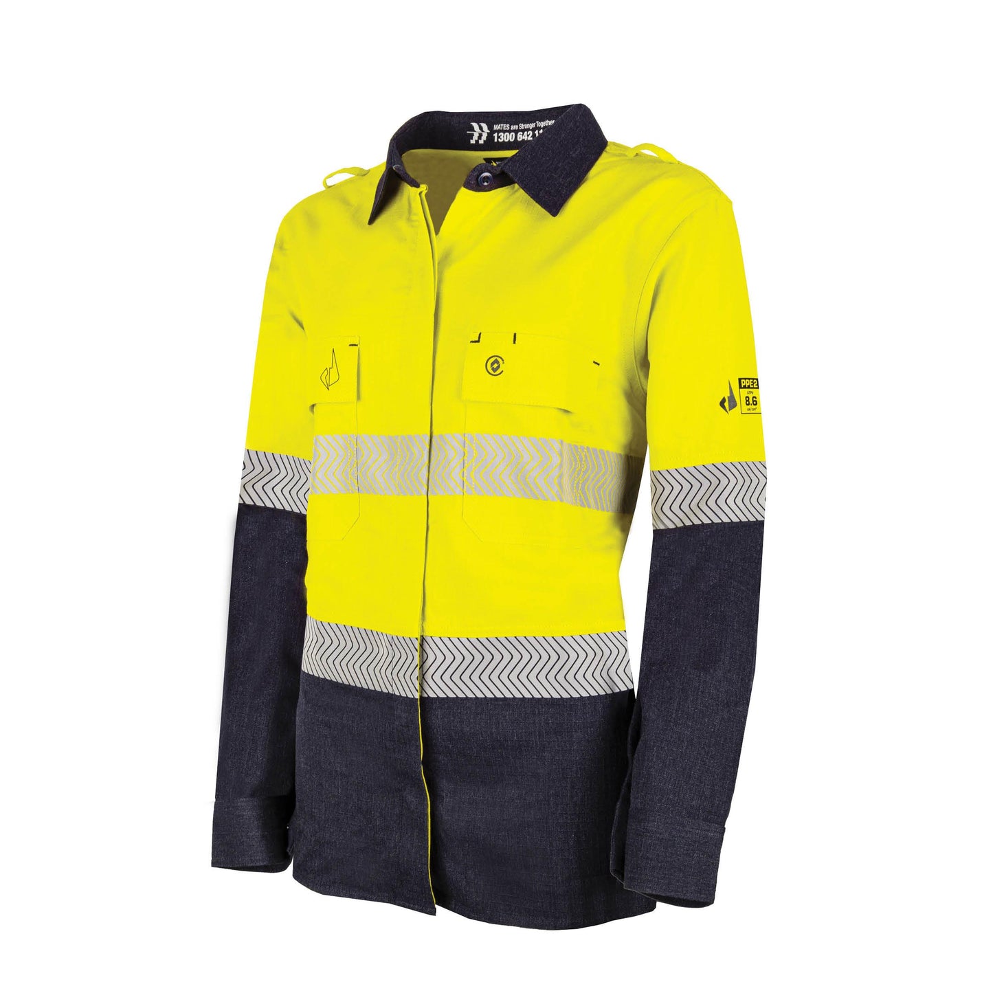 BWW2595T1 Womens Regular Weight PPE 2 L/S Hi-Vis Shirt with Segmented FR Reflective Tape