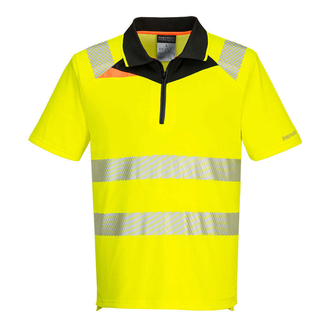 Portwest DX4 Hi-Vis Zip Polo Shirt S/S in Yellow/Black