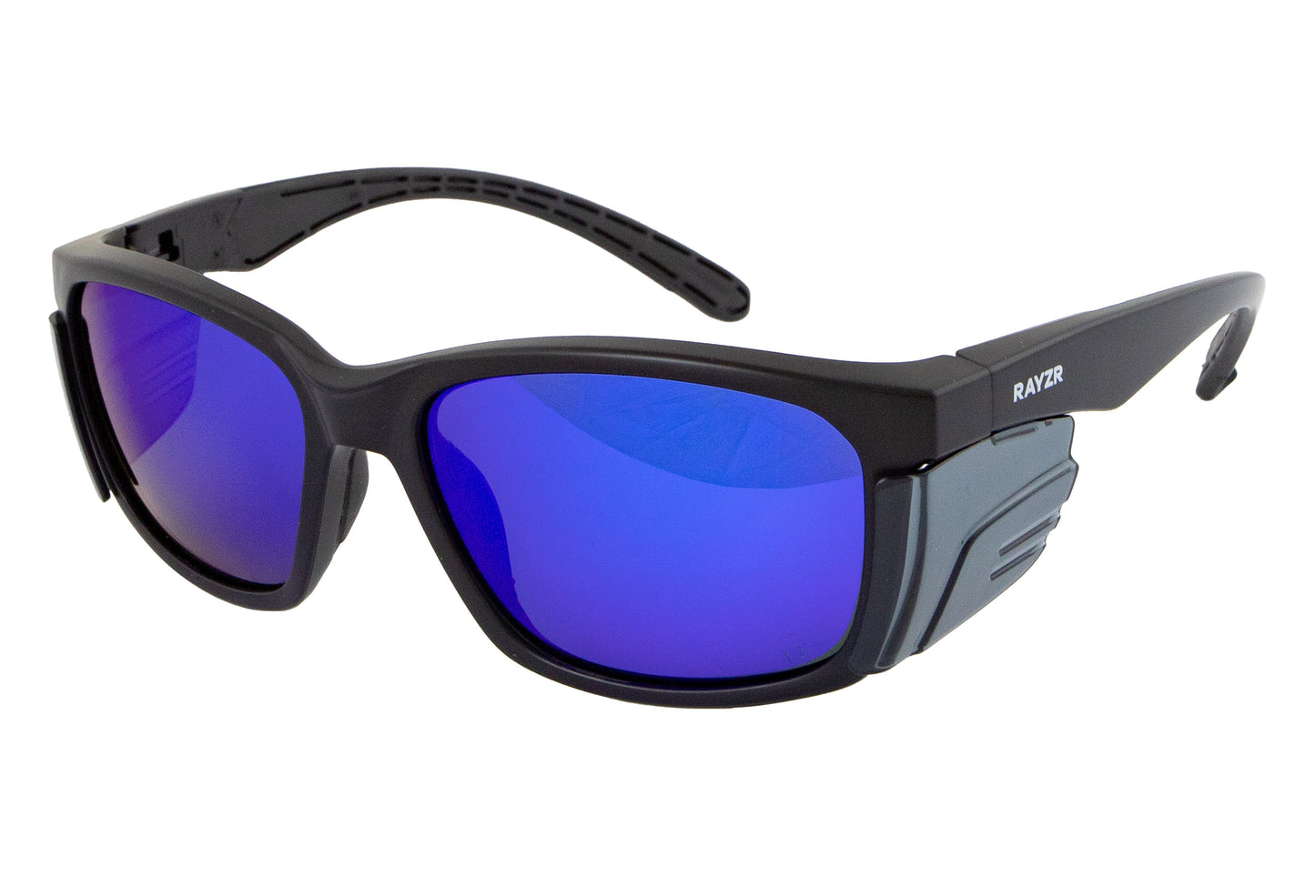 Maxisafe ERZ361 Rayzr Safety Glasses - Matte Black Frame - Blue Mirror Polarised