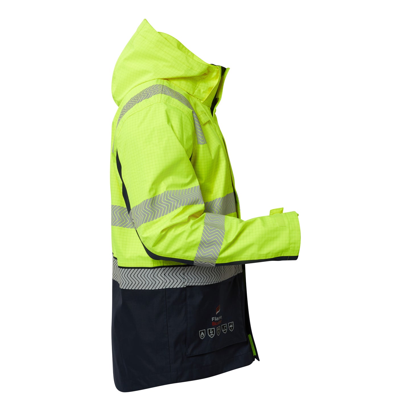 Flamebuster FJV033 Mens FR Hi Vis Wet Weather Segmented Reflective Jacket in Yellow/Navy