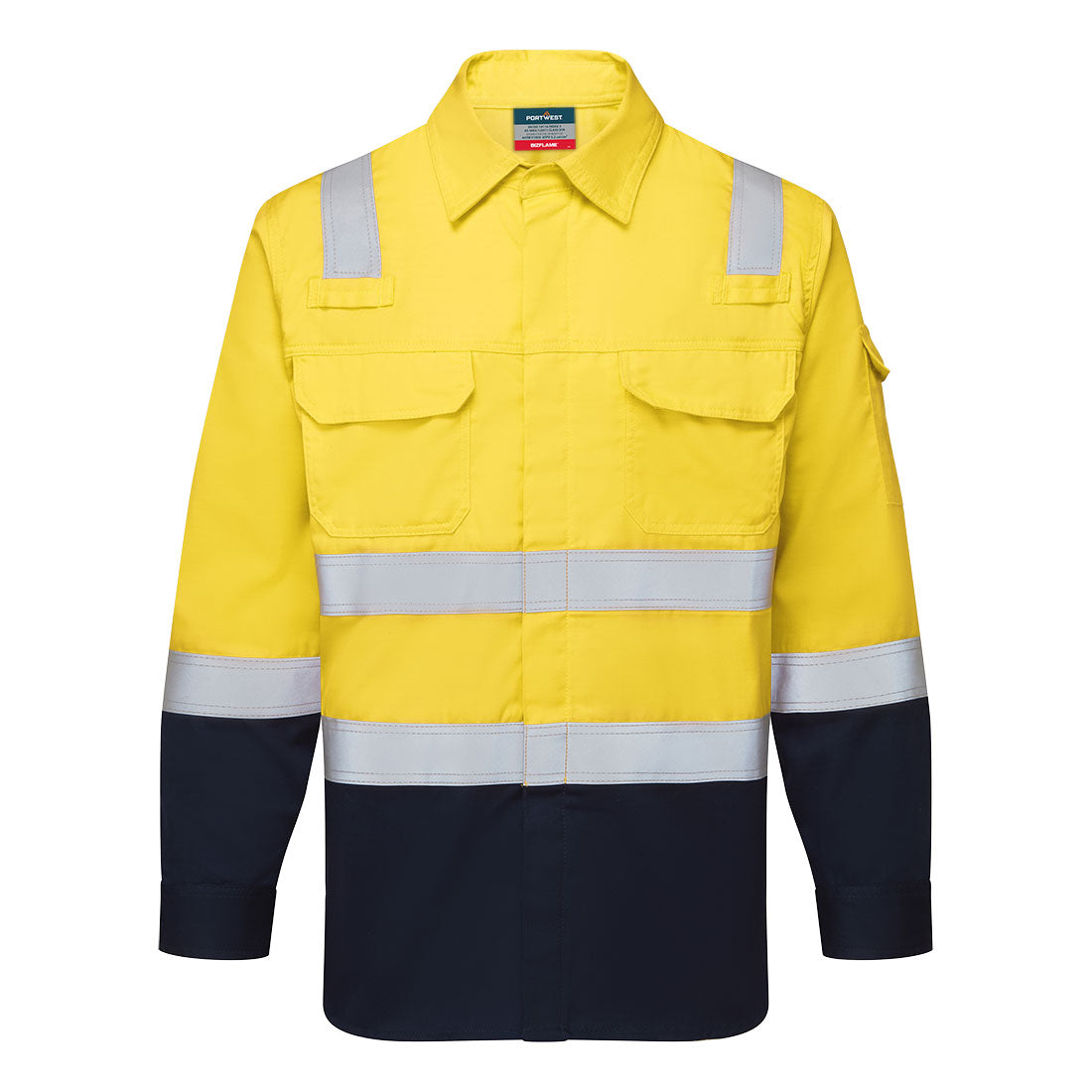 Portwest Bizflame Work Two Tone FR Shirt in Yellow/Navy