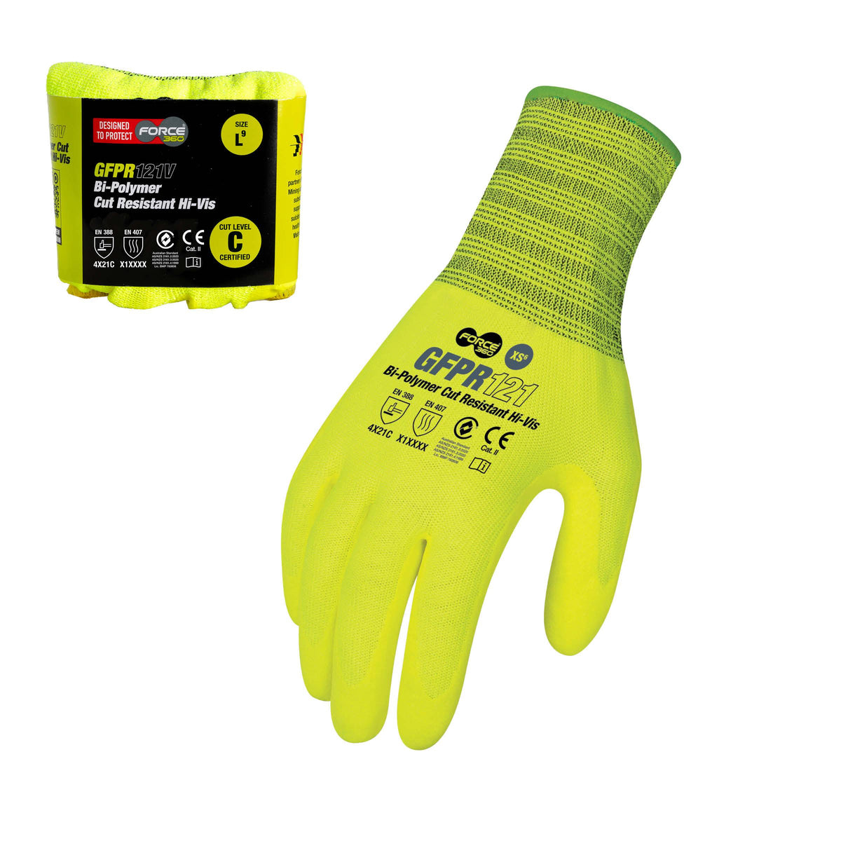 Force360 GFPR121V Force360 Bi-Polymer Cut Hi-Vis Cut Resistant Glove (Cut Level C)
