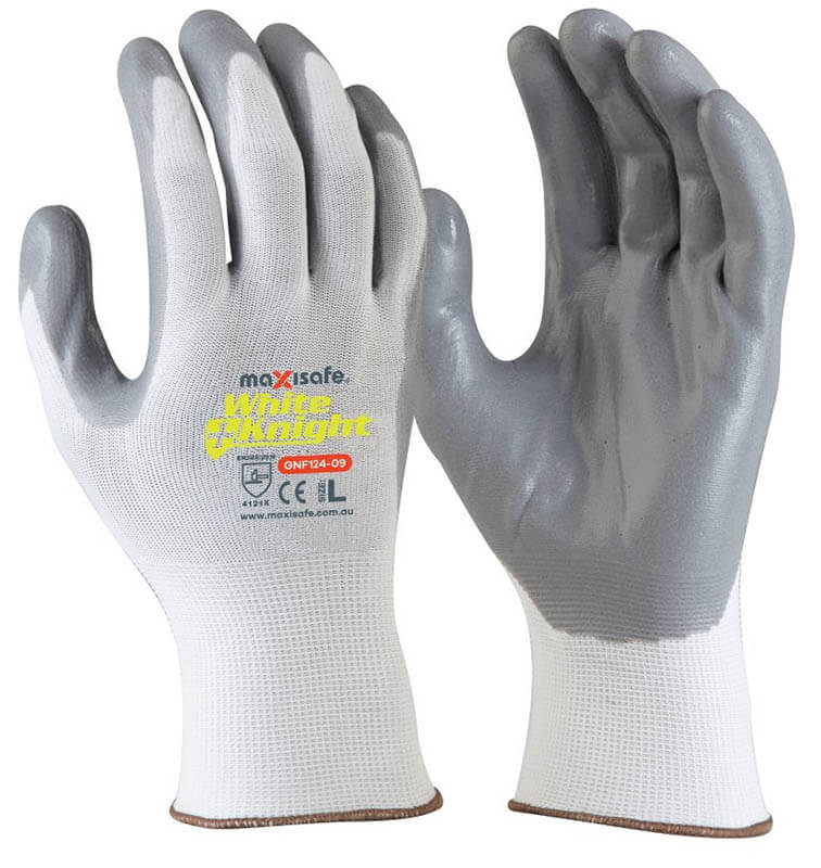 Maxisafe GNF124 White Knight Synthetic Glove with Grey Foam Nitrile Palm