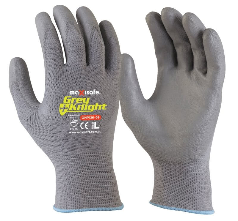 Maxisafe GNP136V Grey Knight Nylon PU Coated Nylon Glove - Vend Packaging