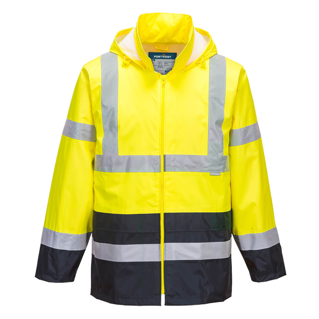 Portwest Hi-Vis Contrast Rain Traffic Jacket in Yellow/Navy