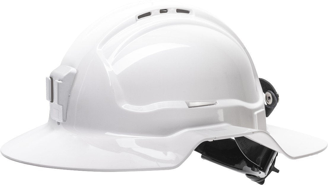 Maxisafe HBB57RH-PLV-WH White Broadbrim Hard Hat w/ Plastic Miners Bracket