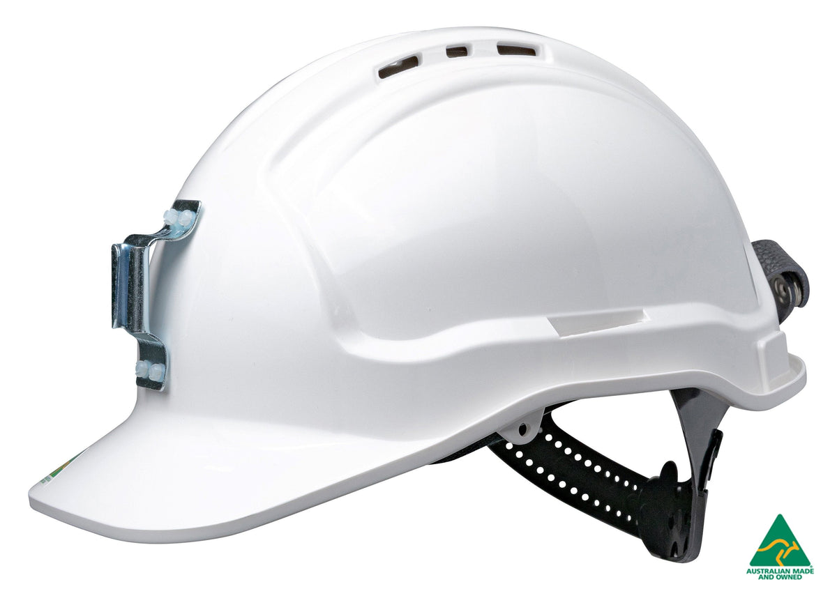 Maxisafe HTG57ML-WH Tuffgard Vented Hard Hat with Sliplock Harness and metal lamp bracket