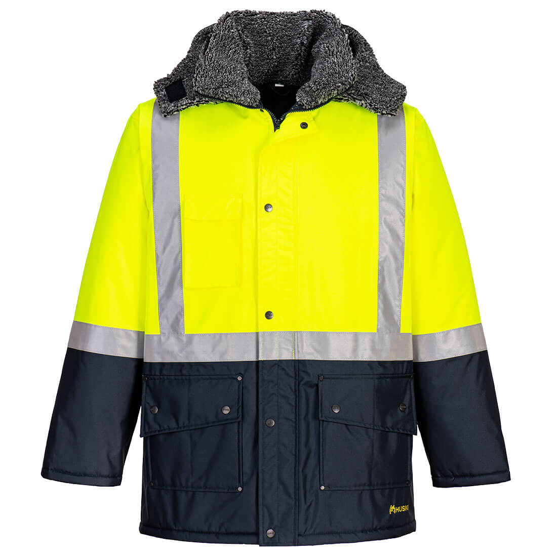 Portwest Huski Hi-Vis Contrast Freezer Jacket in Yellow/Navy