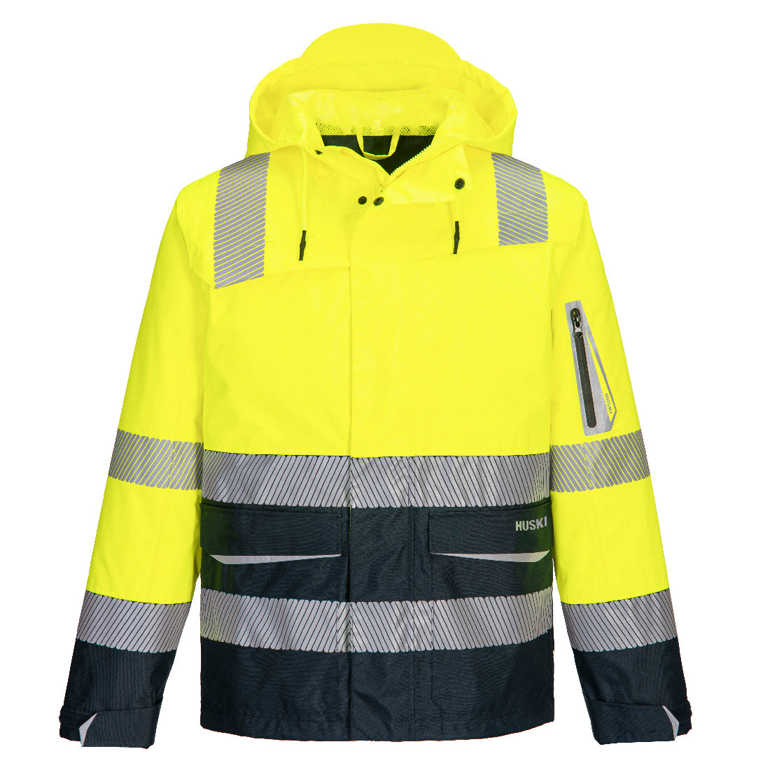 Portwest Huski Hi-Vis Contrast Rain Jacket in Yellow/Navy