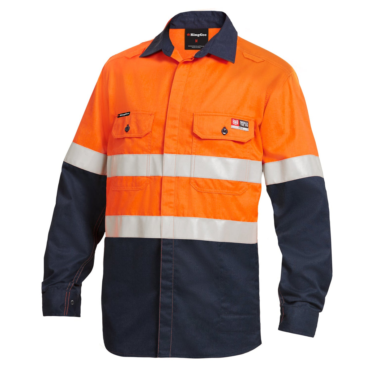 King Gee K84000 Shieldtec LENZING FR Hi-Vis Spliced Open Front Taped Shirt PPE2