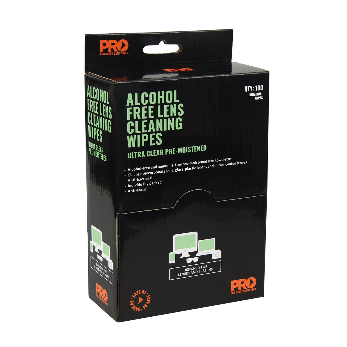 Pro Choice Safety Gear LC100AF Lens Cleaning Wipe - Alcohol Free 100 Pack