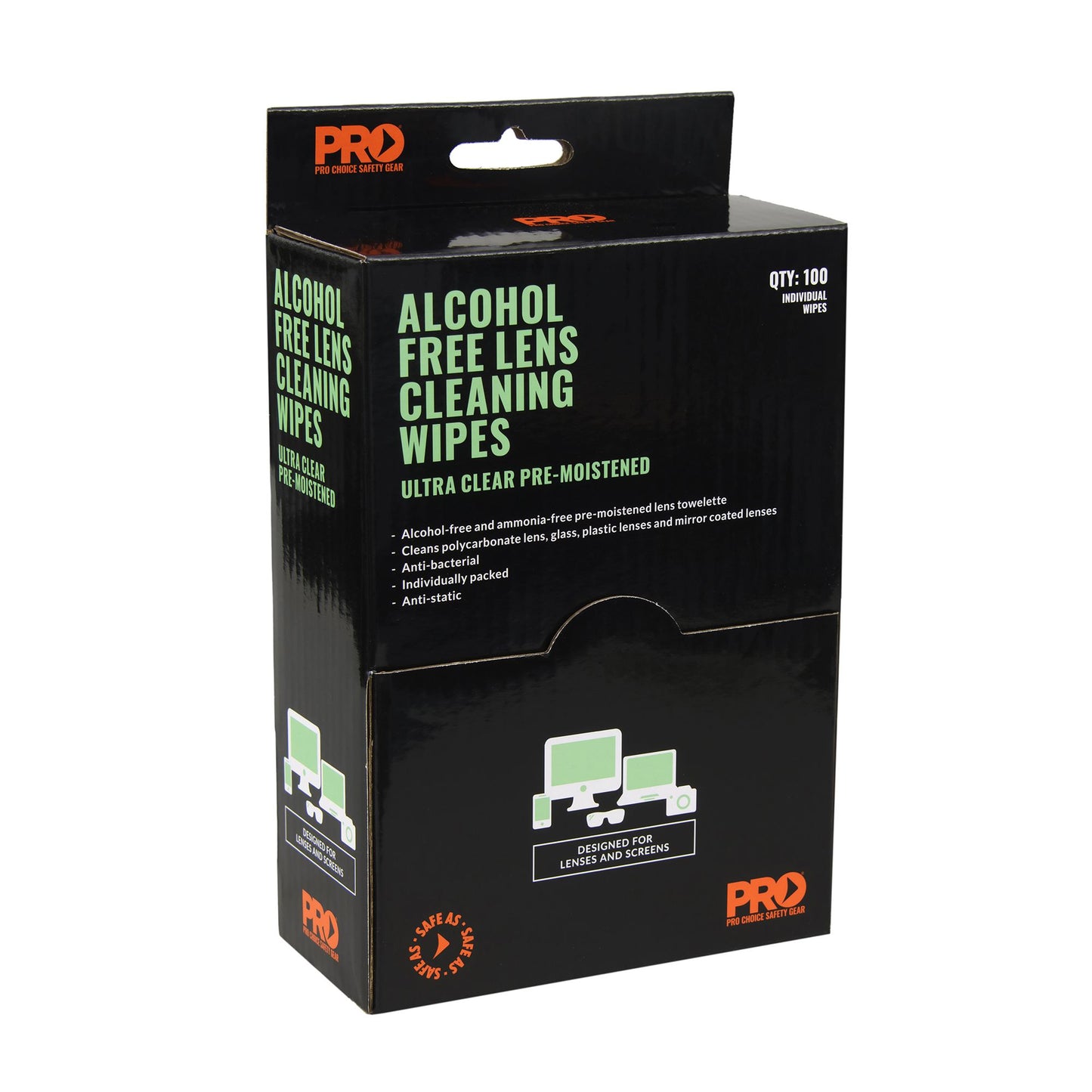 Pro Choice Safety Gear Lens Cleaning Wipe - Alcohol Free 100 Pack