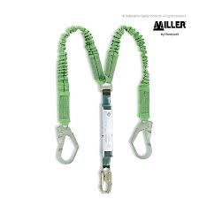 Miller LD18SEC2.0 2M Twin Lanyard w/56mm Scaff hooks on 2 legs & 19mm hook at energy absorber end.