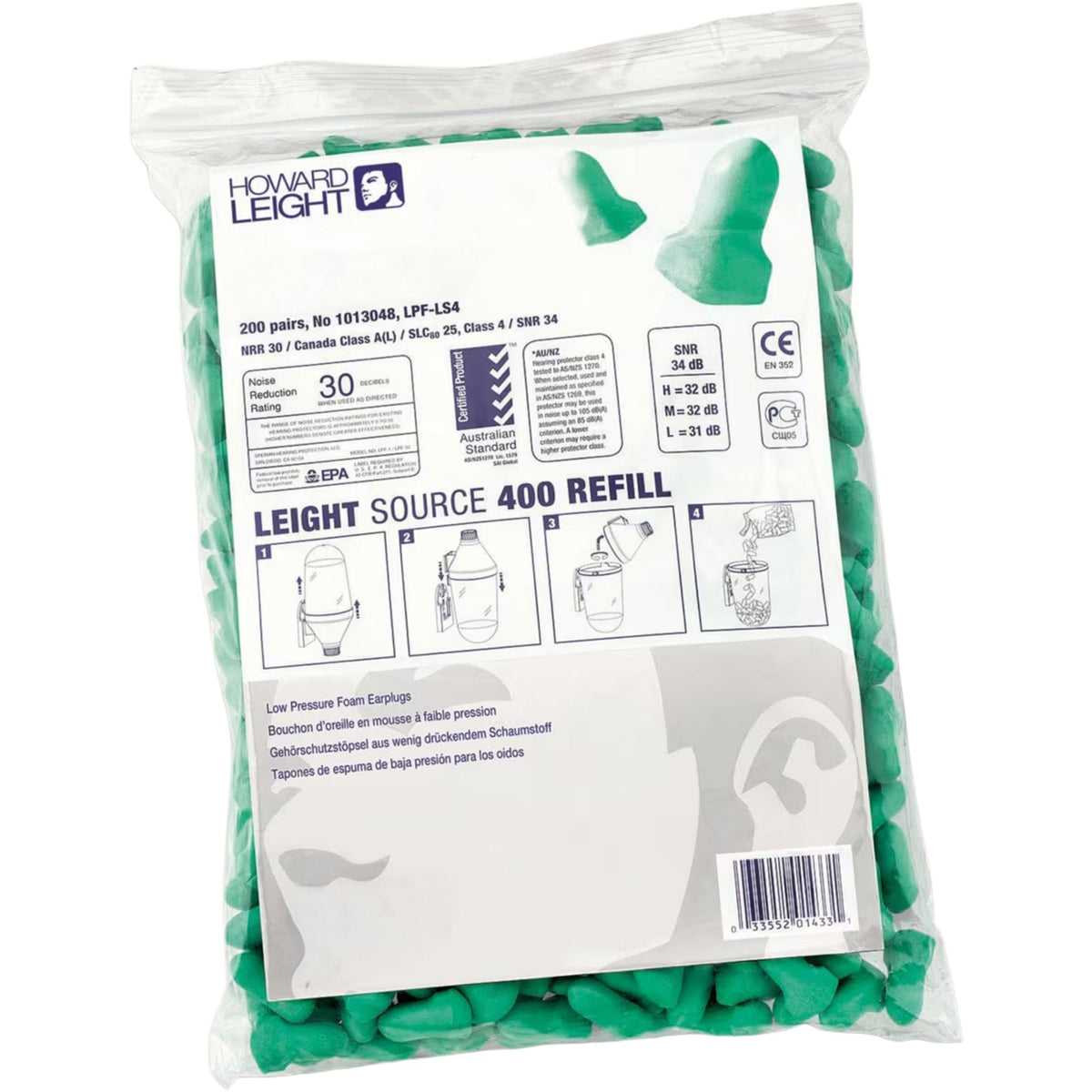 Howard Leight LPF-LS4-REFILL Maximum Lite Uncorded Earplugs Refill Bag (200 Pairs)