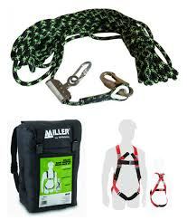 Miller Roof Workers Back-Pack Kit. Contains M1020250 HW Harness, 15m Sharp edge kernmatle anchorage line c/w Type 1 fall arrestor and shock pack attached w TAK fitting. 91326 TAK & 2m Weebing tie off adaptor